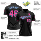 Custom Black Pink-Light Blue Performance Vapor Golf Polo Shirt photo 3