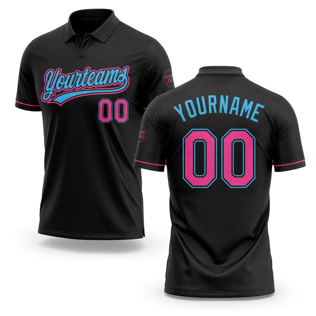 Custom Black Pink-Sky Blue Performance Vapor Golf Polo Shirt