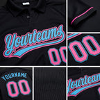 Custom Black Pink-Sky Blue Performance Vapor Golf Polo Shirt detail