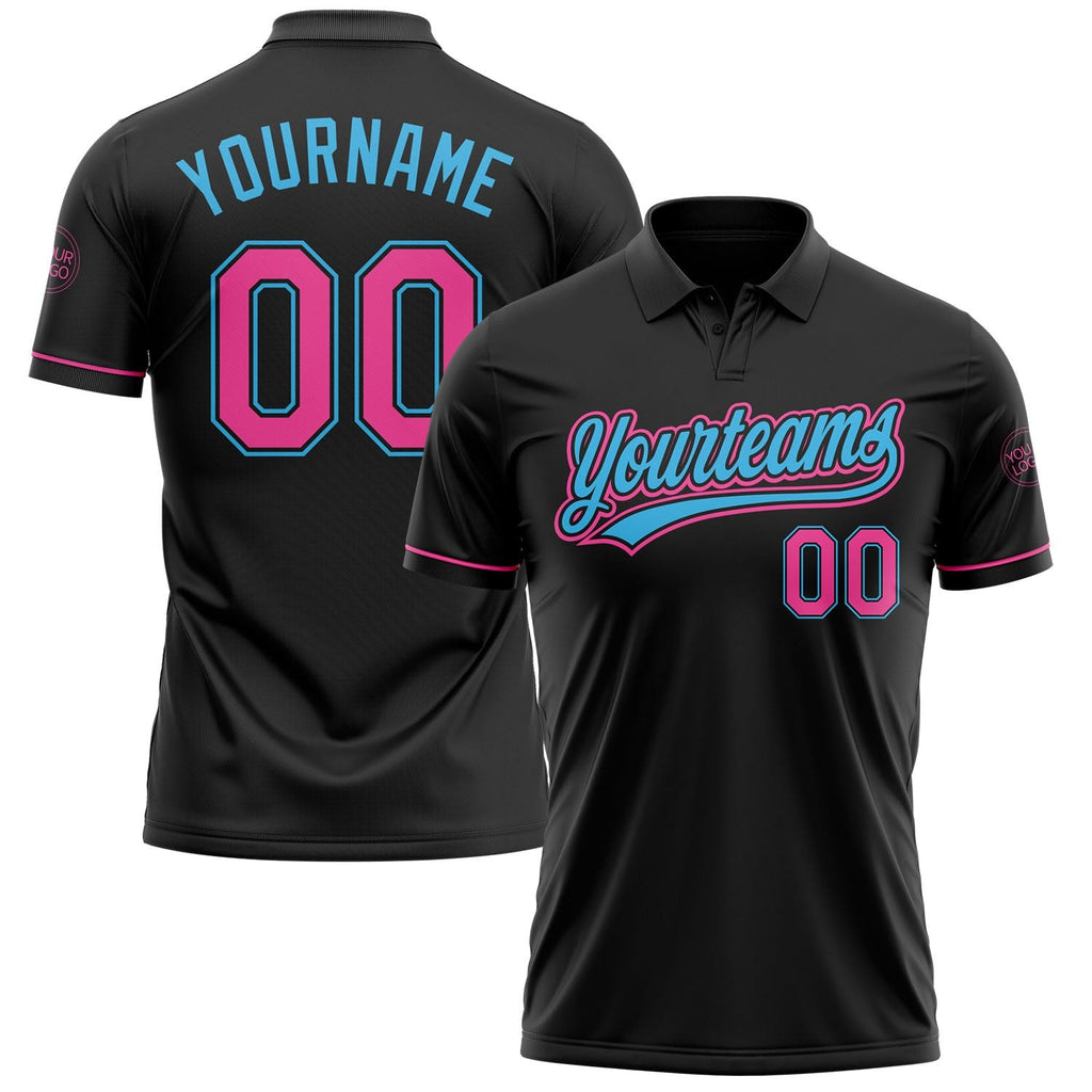 Custom Black Pink-Sky Blue Performance Vapor Golf Polo Shirt photo 1