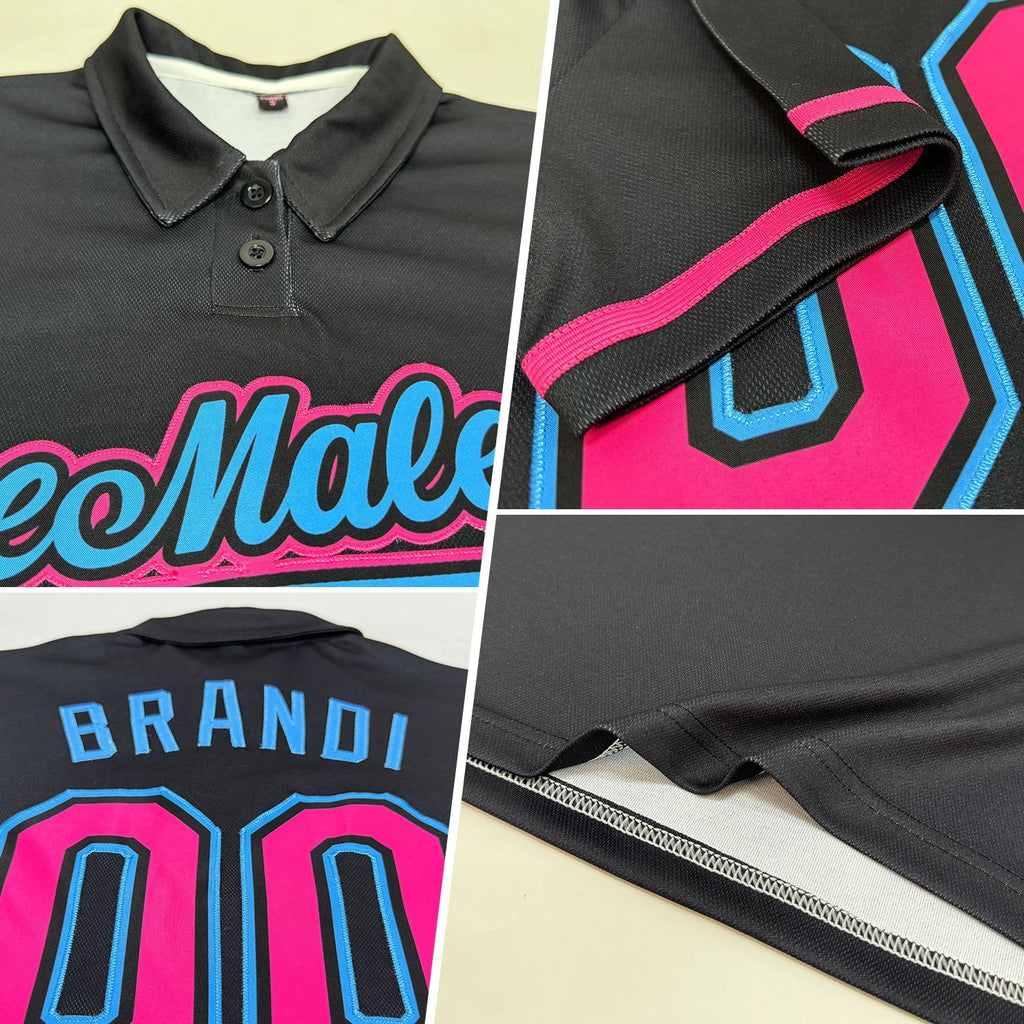 Custom Black Pink-Sky Blue Performance Vapor Golf Polo Shirt photo 2
