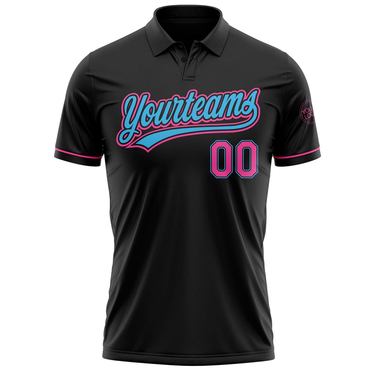 Custom Black Pink-Sky Blue Performance Vapor Golf Polo Shirt photo 3
