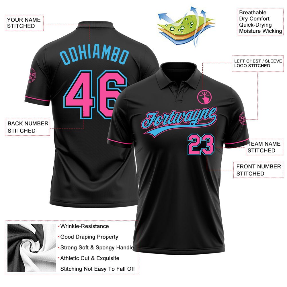 Custom Black Pink-Sky Blue Performance Vapor Golf Polo Shirt photo 4