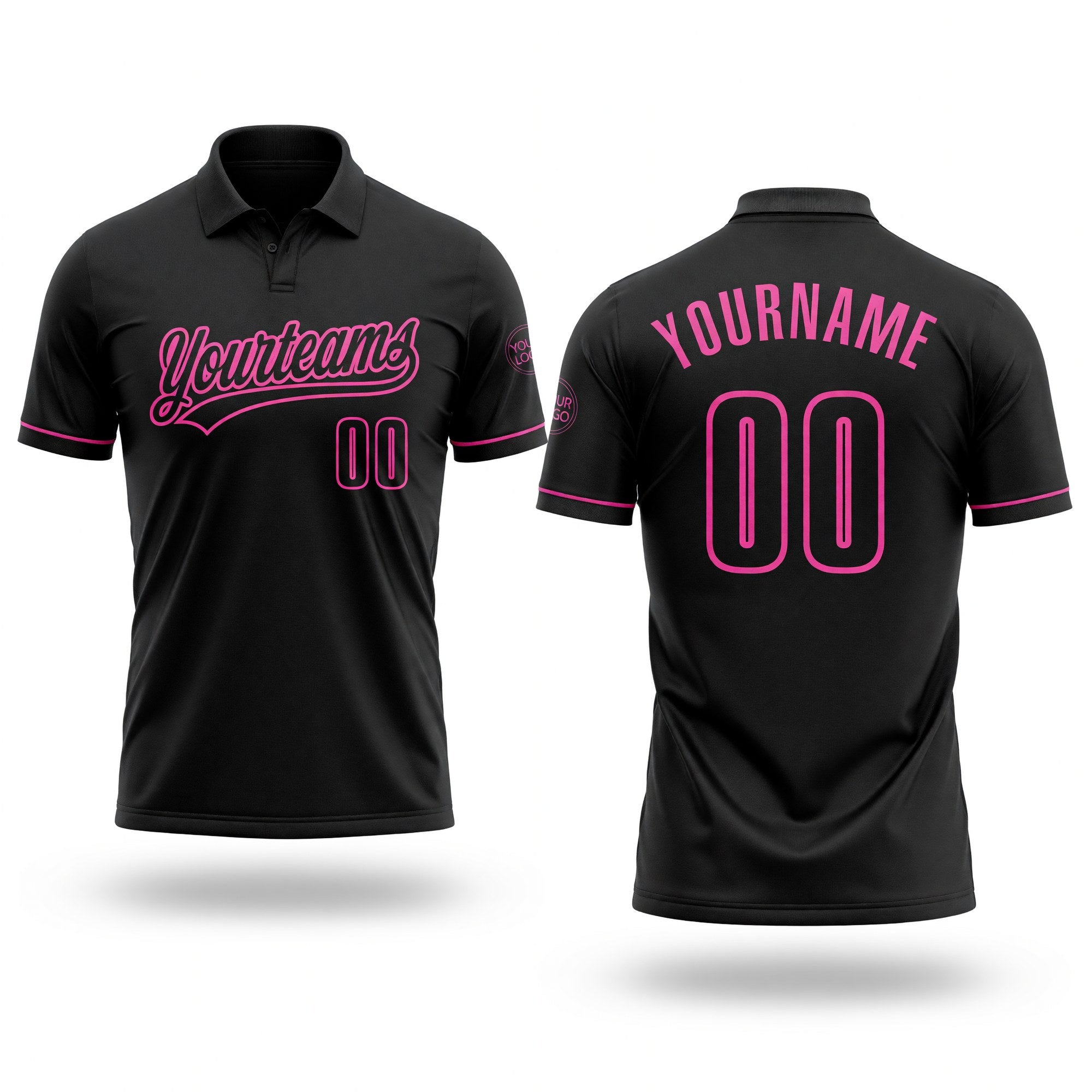 Custom Black Black-Pink Performance Vapor Golf Polo Shirt