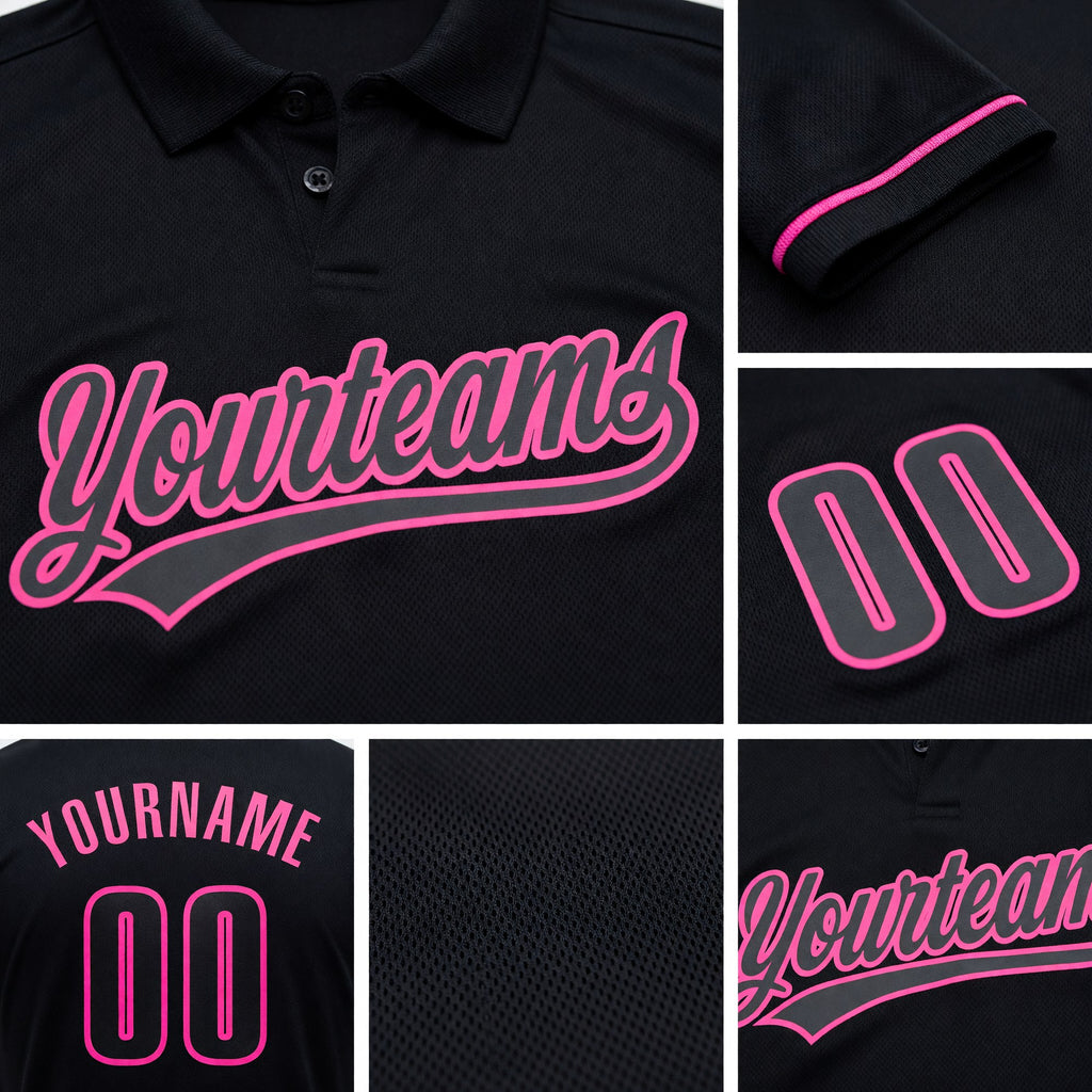 Custom Black Black-Pink Performance Vapor Golf Polo Shirt detail