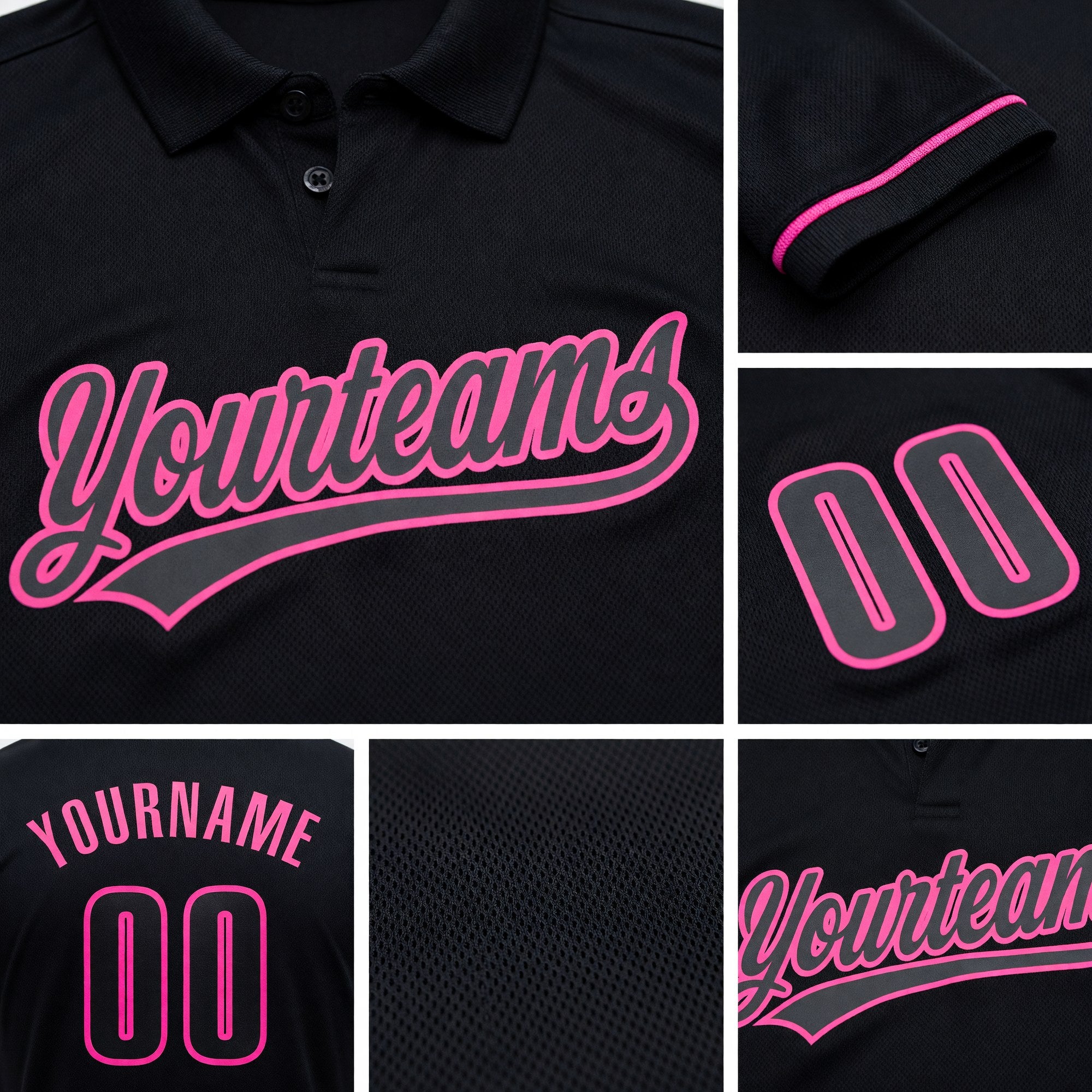 Custom Black Black-Pink Performance Vapor Golf Polo Shirt detail