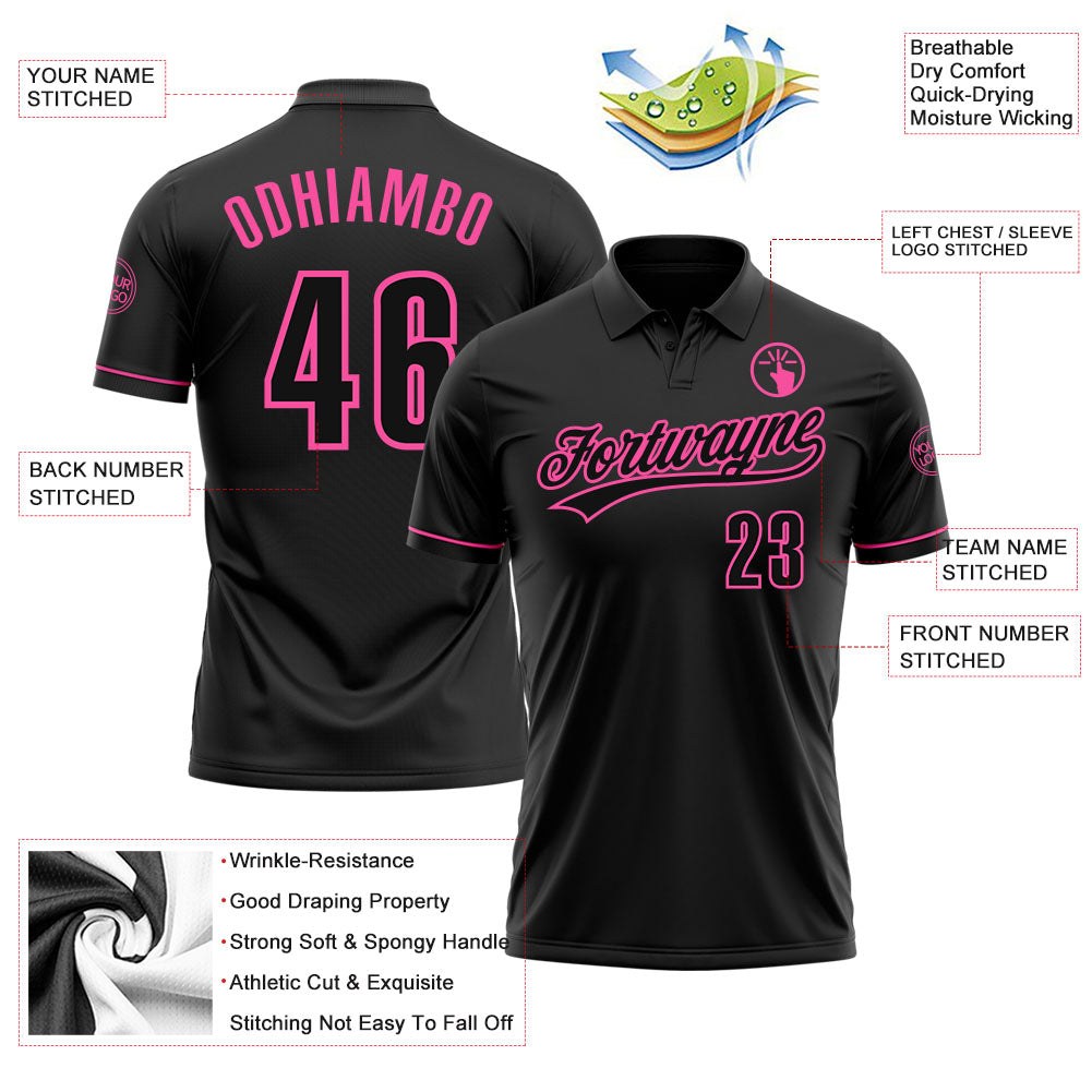 Custom Black Black-Pink Performance Vapor Golf Polo Shirt photo 3