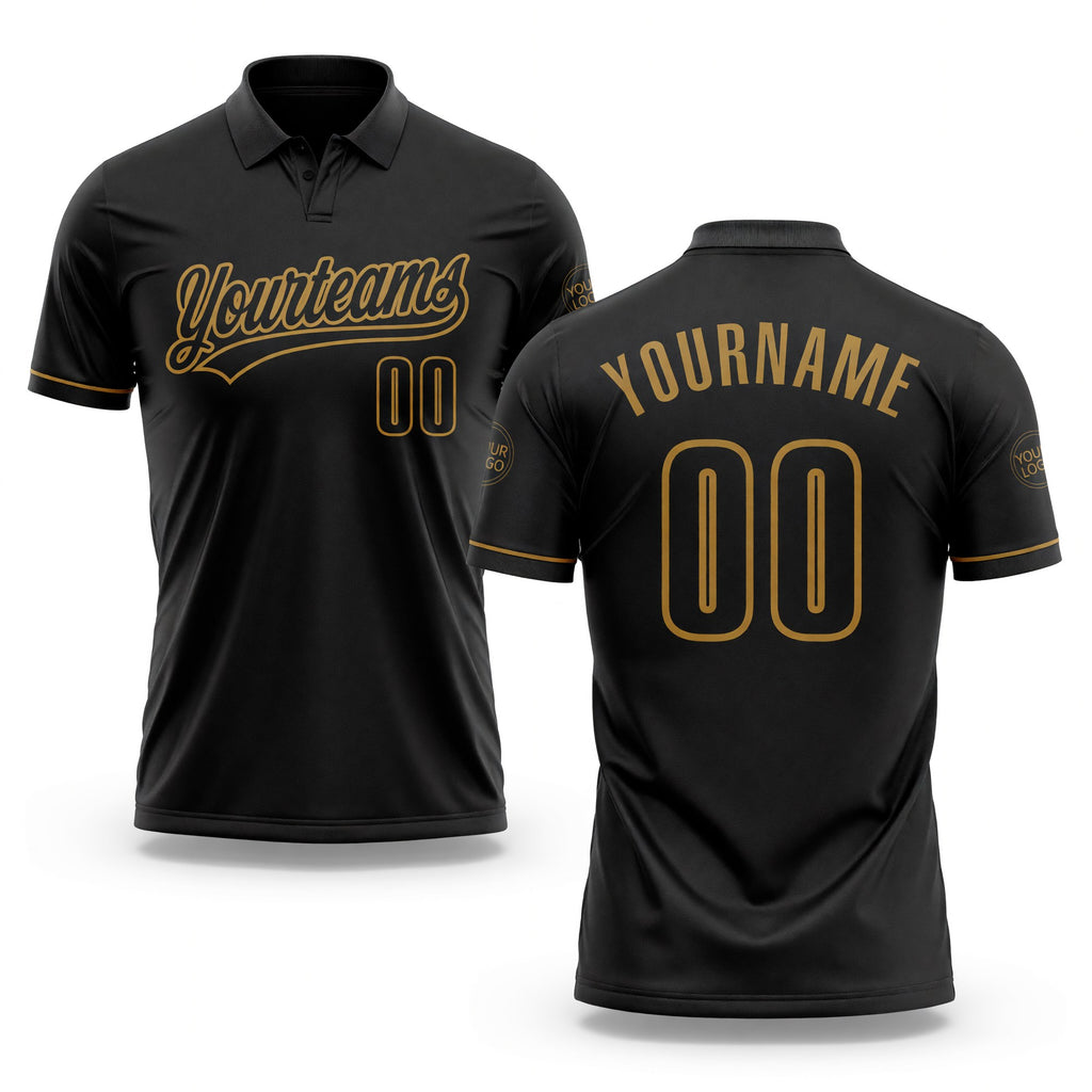 Custom Black Black-Old Gold Performance Vapor Golf Polo Shirt