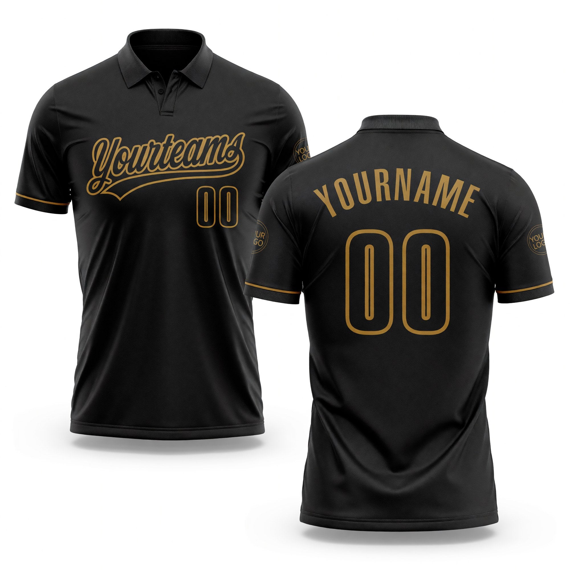 Custom Black Black-Old Gold Performance Vapor Golf Polo Shirt