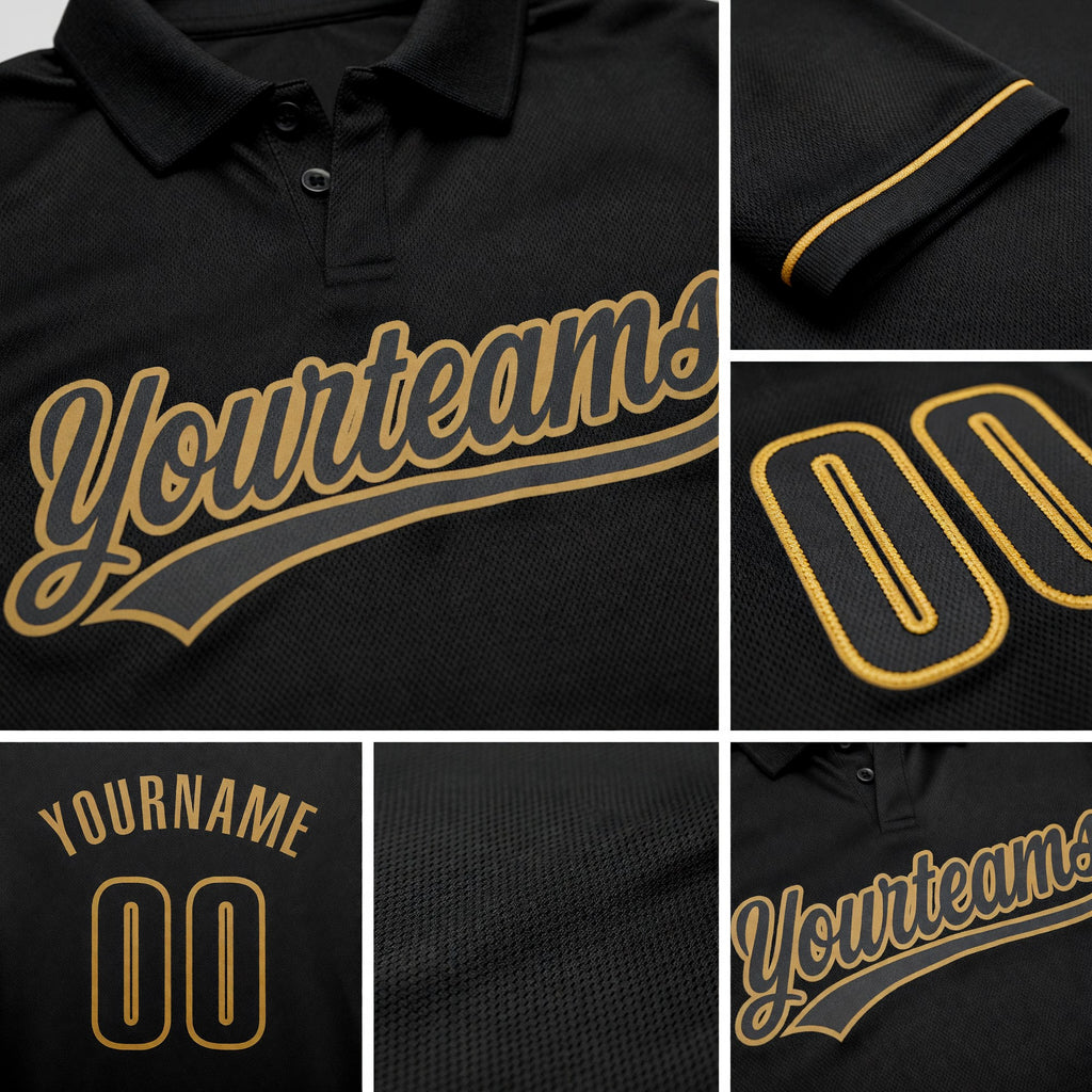Custom Black Black-Old Gold Performance Vapor Golf Polo Shirt detail