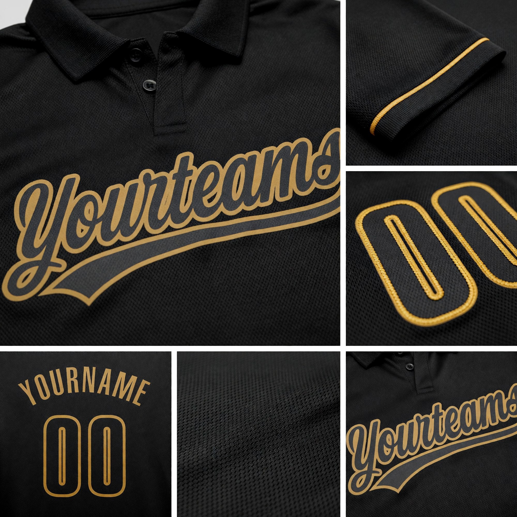 Custom Black Black-Old Gold Performance Vapor Golf Polo Shirt detail