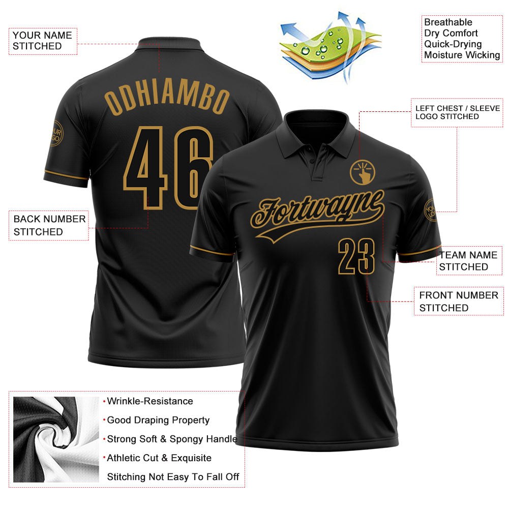 Custom Black Black-Old Gold Performance Vapor Golf Polo Shirt photo 3