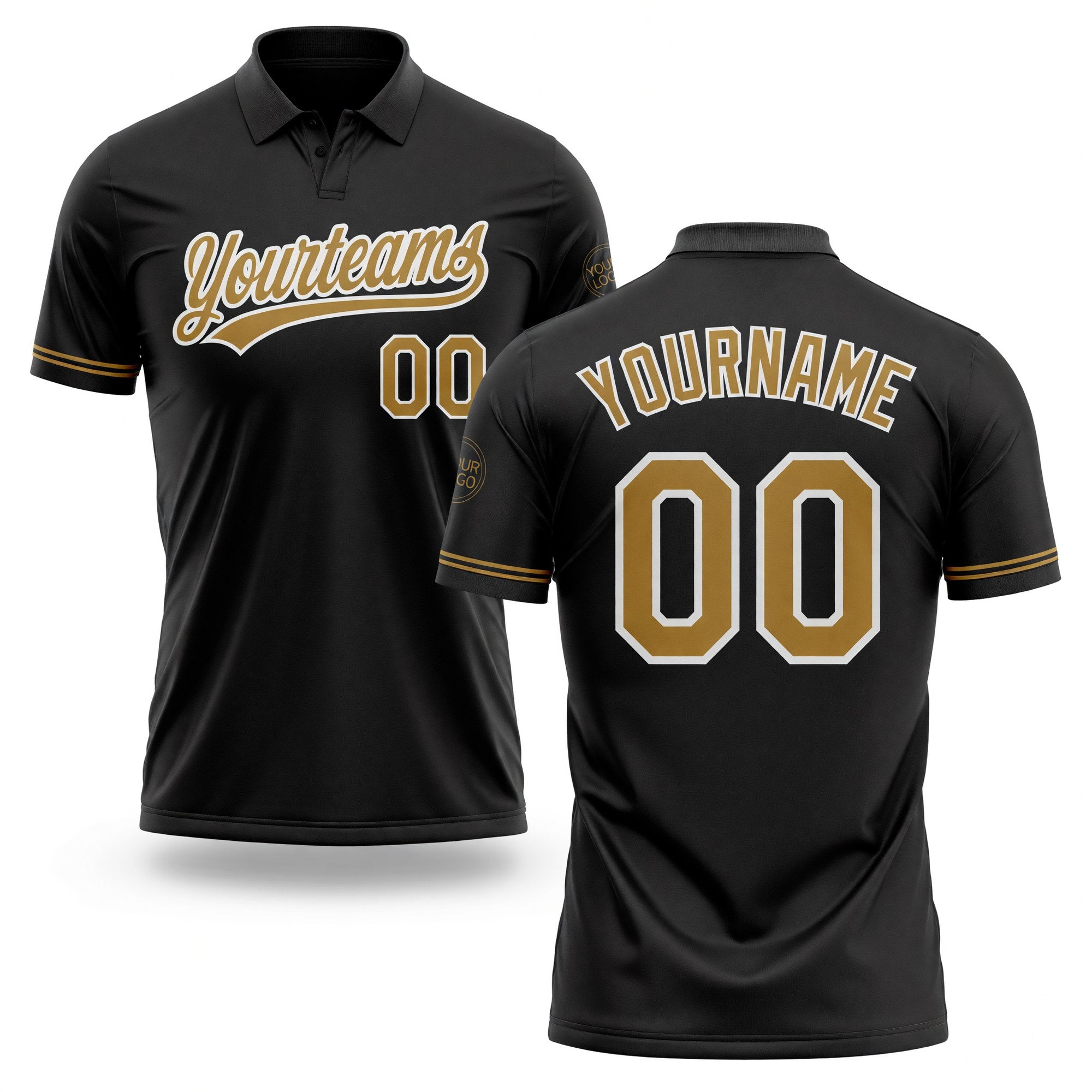Custom Black Old Gold-White Performance Vapor Golf Polo Shirt