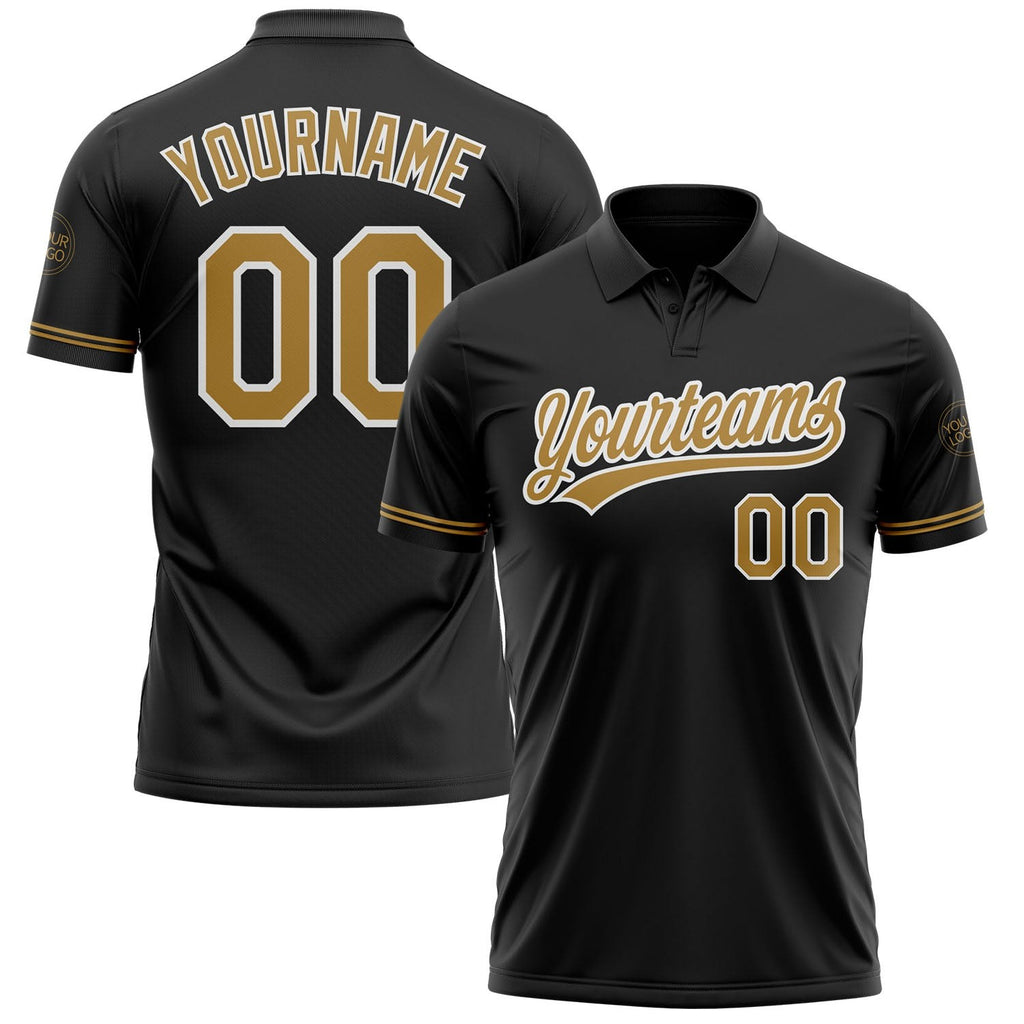 Custom Black Old Gold-White Performance Vapor Golf Polo Shirt photo 1