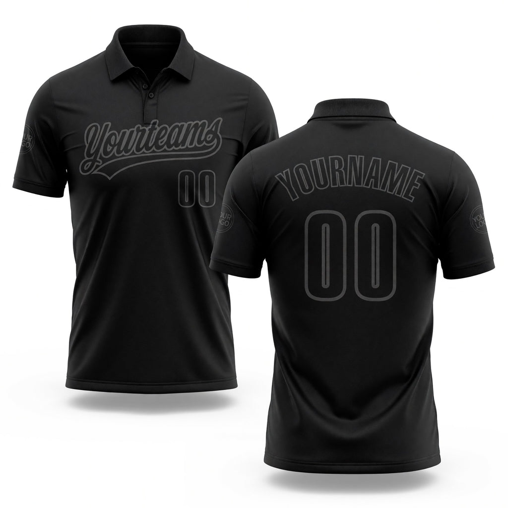 Custom Black Black-Steel Gray Performance Vapor Golf Polo Shirt