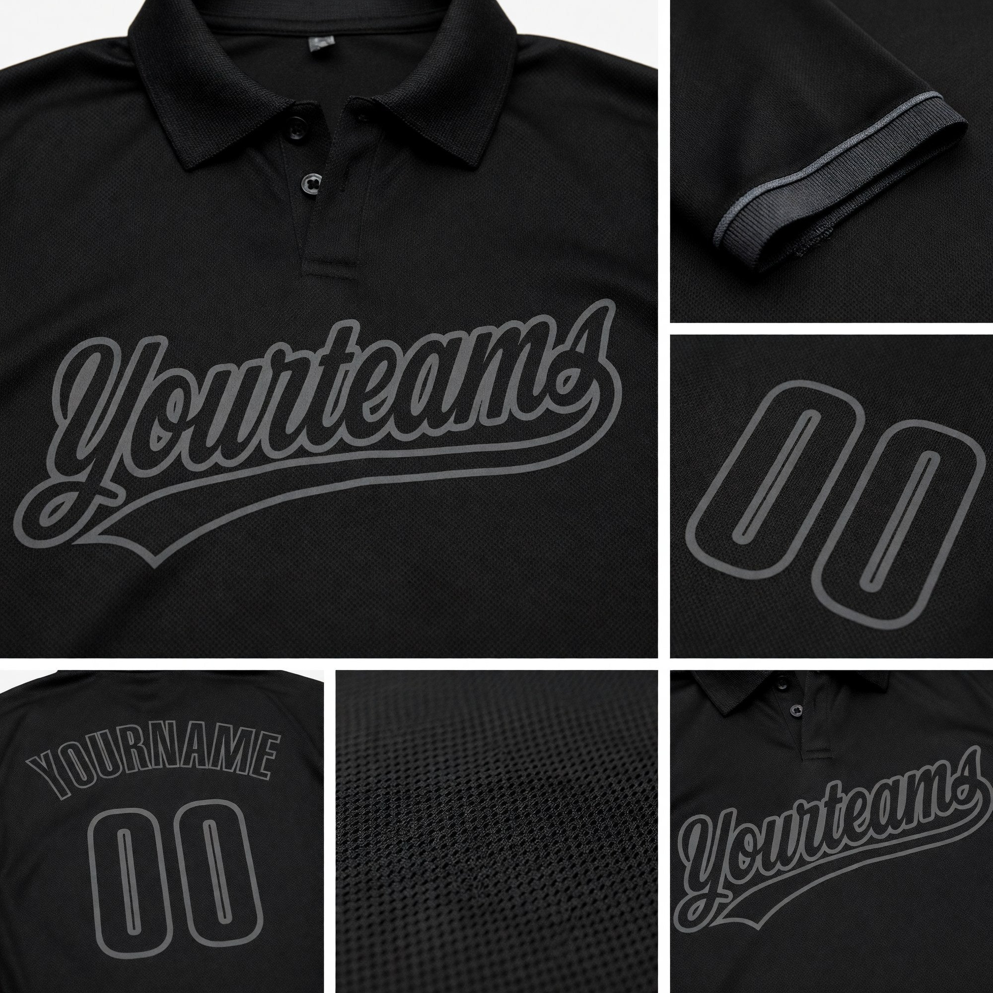 Custom Black Black-Steel Gray Performance Vapor Golf Polo Shirt detail