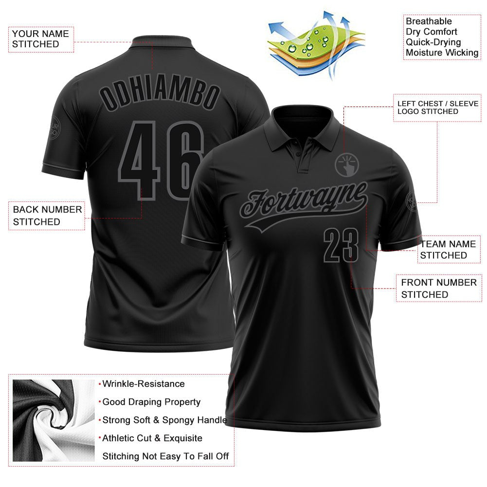Custom Black Black-Steel Gray Performance Vapor Golf Polo Shirt photo 3