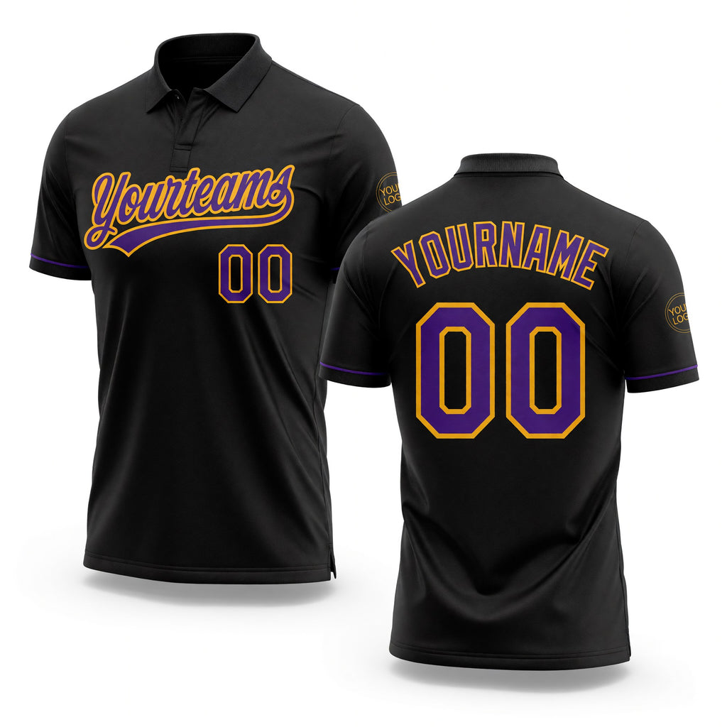 Custom Black Purple-Gold Performance Vapor Golf Polo Shirt
