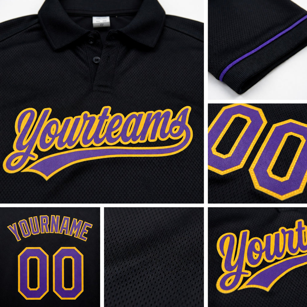 Custom Black Purple-Gold Performance Vapor Golf Polo Shirt detail