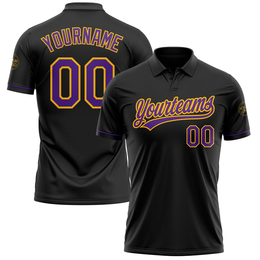 Custom Black Purple-Gold Performance Vapor Golf Polo Shirt photo 1