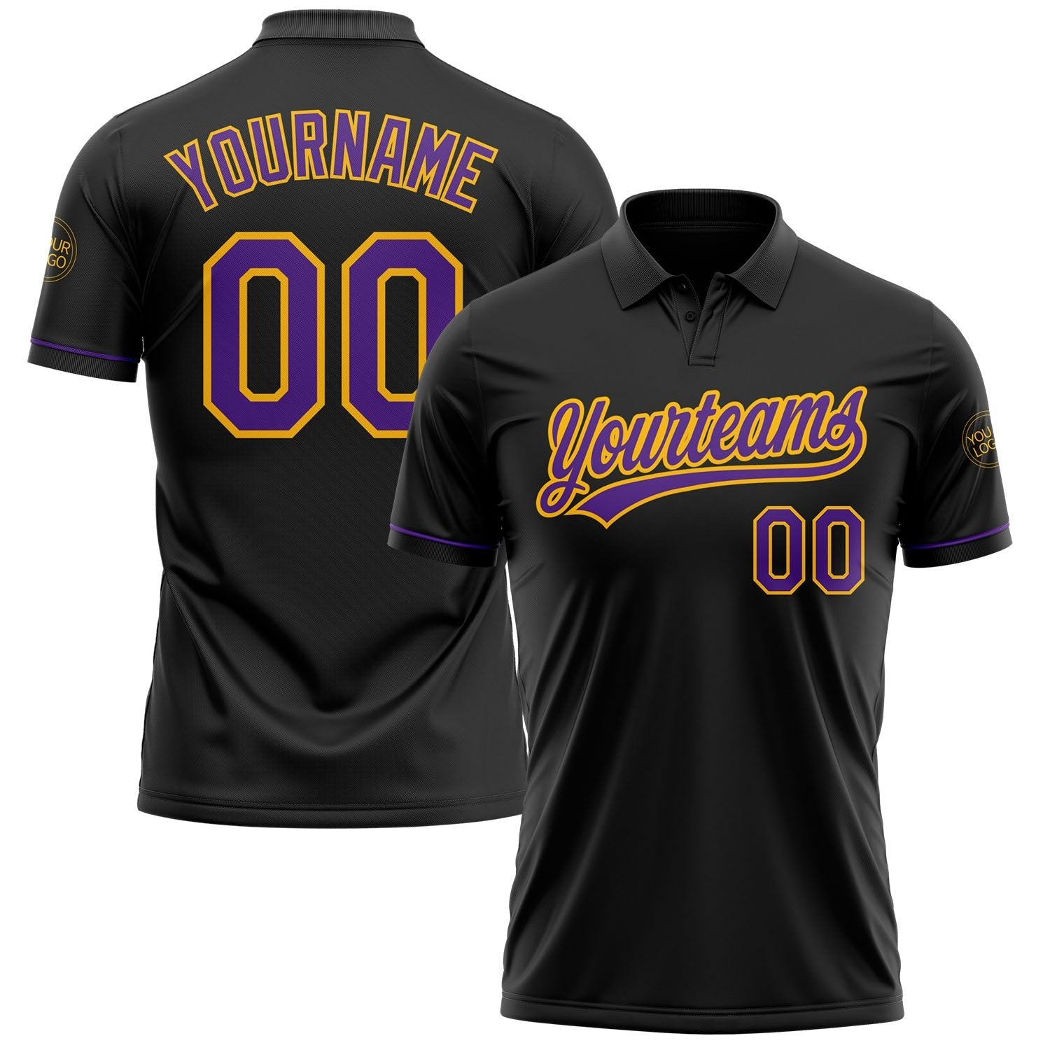 Custom Black Purple-Gold Performance Vapor Golf Polo Shirt photo 1