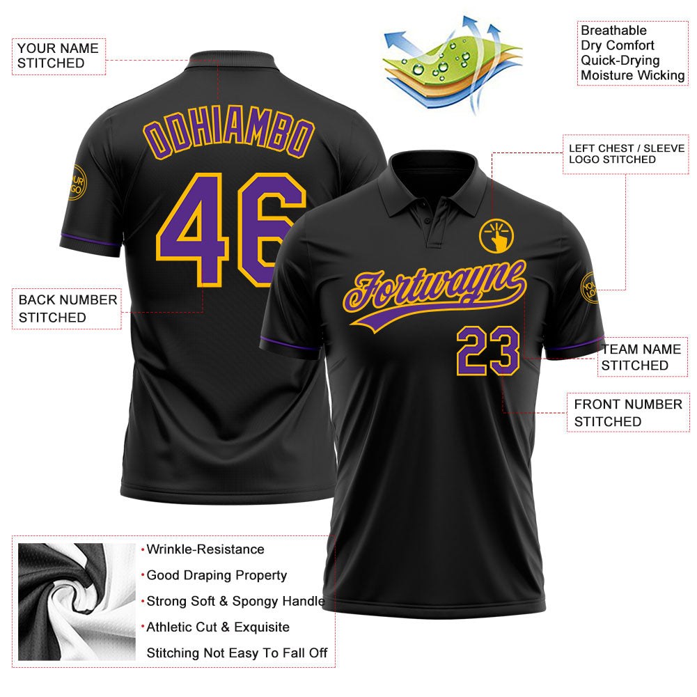 Custom Black Purple-Gold Performance Vapor Golf Polo Shirt photo 3