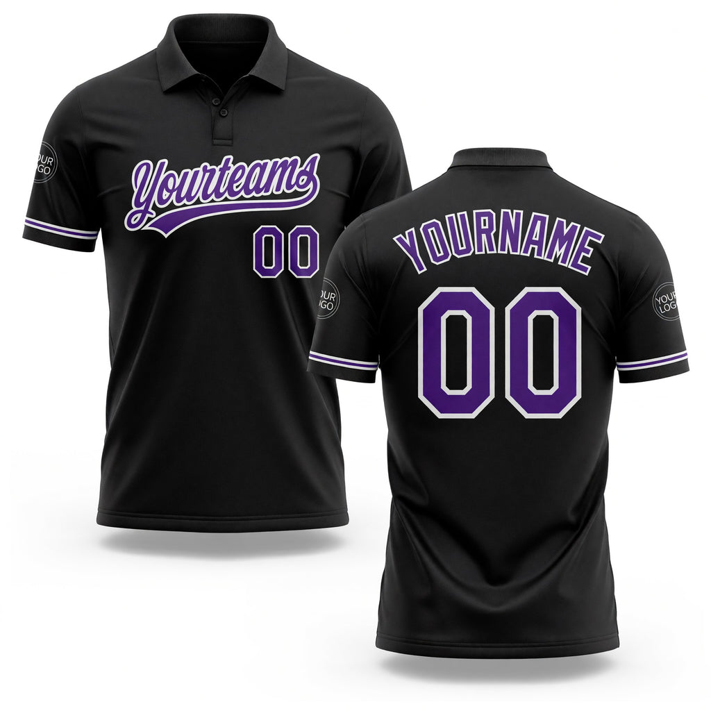 Custom Black Purple-White Performance Vapor Golf Polo Shirt