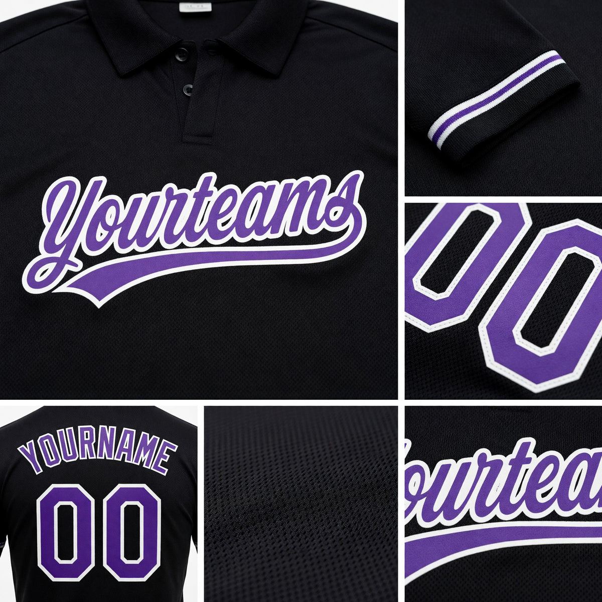 Custom Black Purple-White Performance Vapor Golf Polo Shirt detail