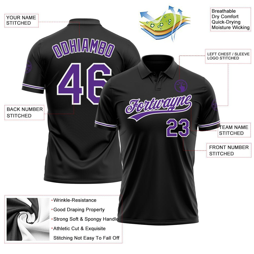Custom Black Purple-White Performance Vapor Golf Polo Shirt photo 3