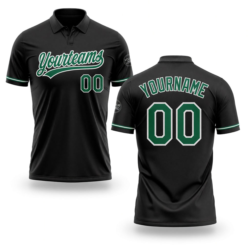 Custom Black Kelly Green-White Performance Vapor Golf Polo Shirt