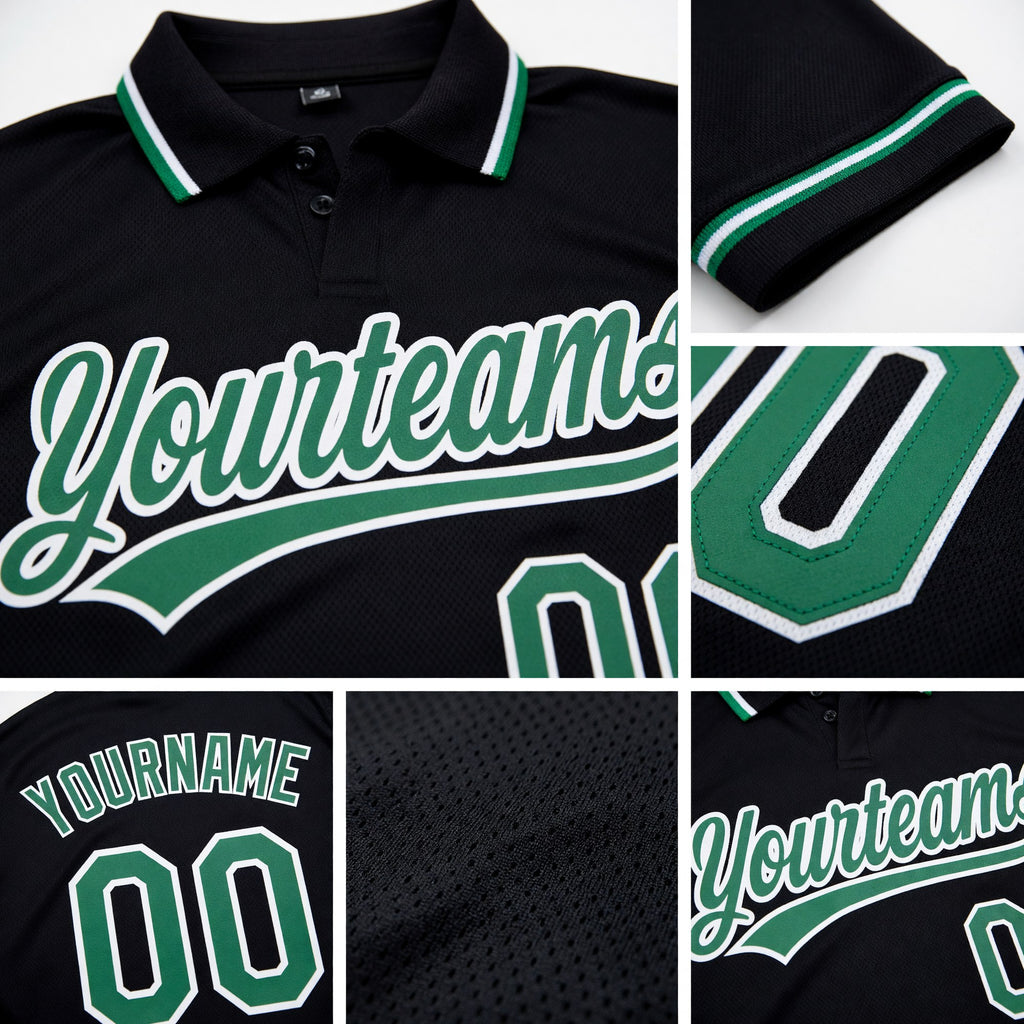 Custom Black Kelly Green-White Performance Vapor Golf Polo Shirt detail