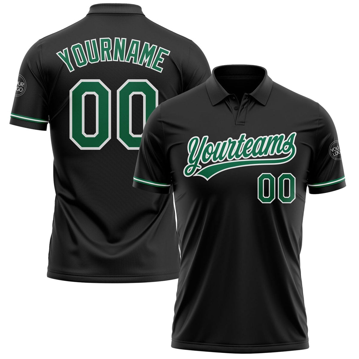 Custom Black Kelly Green-White Performance Vapor Golf Polo Shirt photo 1