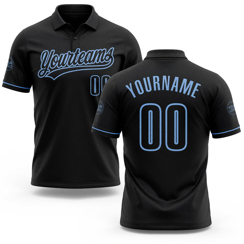 Custom Black Black-Light Blue Performance Vapor Golf Polo Shirt