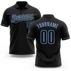 Custom Black Black-Light Blue Performance Vapor Golf Polo Shirt