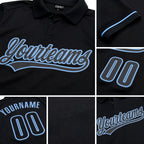 Custom Black Black-Light Blue Performance Vapor Golf Polo Shirt detail