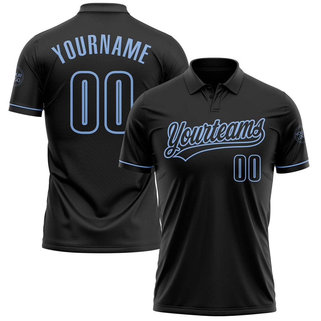 Custom Black Black-Light Blue Performance Vapor Golf Polo Shirt photo 1