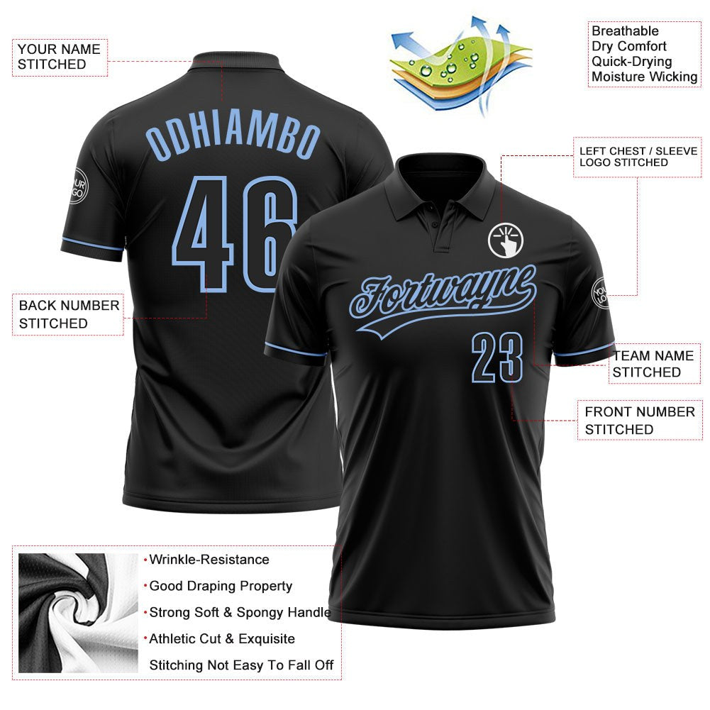 Custom Black Black-Light Blue Performance Vapor Golf Polo Shirt photo 3
