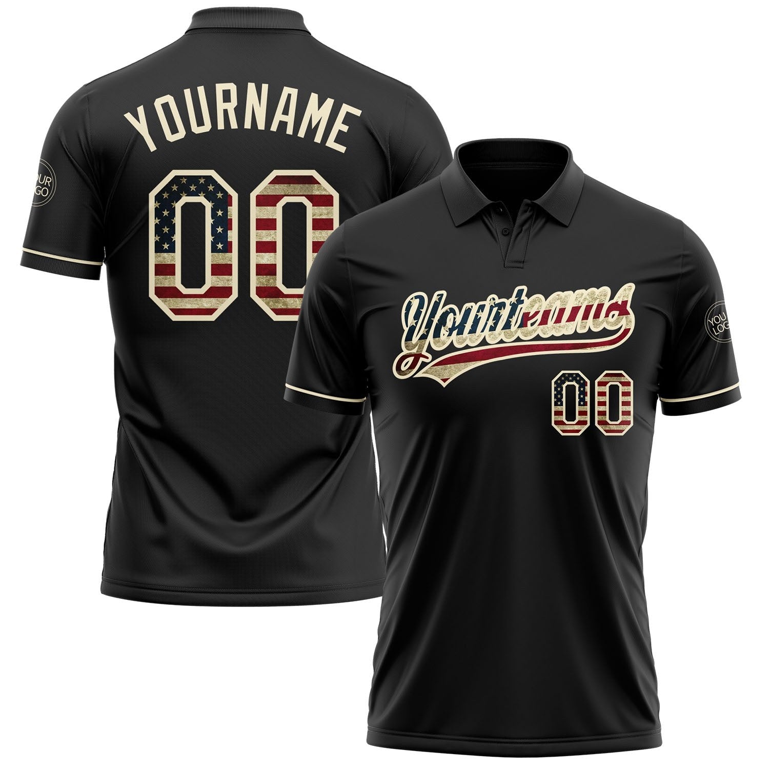 Custom Black Vintage USA Flag-Cream Performance Vapor Golf Polo Shirt photo 1
