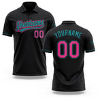 Custom Black Pink-Teal Performance Vapor Golf Polo Shirt