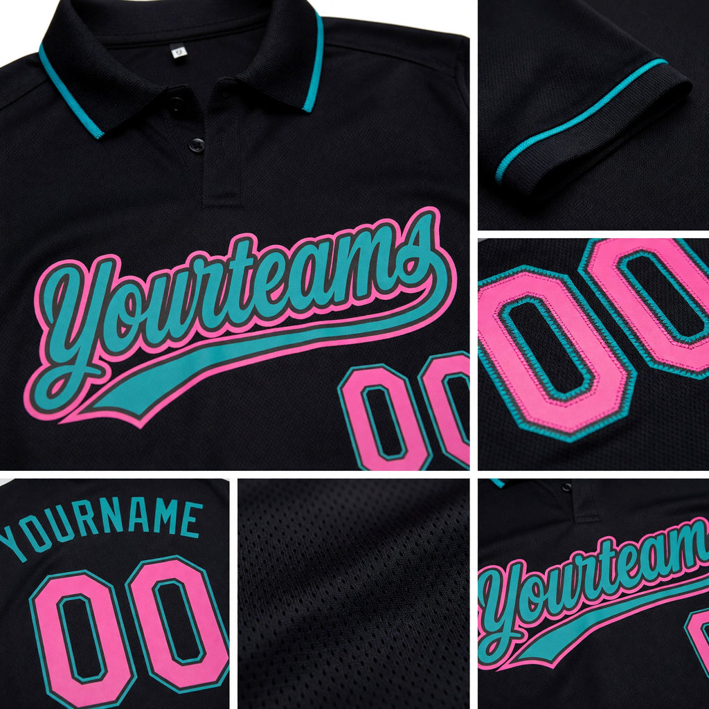 Custom Black Pink-Teal Performance Vapor Golf Polo Shirt detail