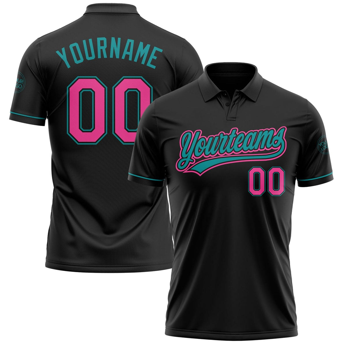 Custom Black Pink-Teal Performance Vapor Golf Polo Shirt photo 1