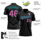 Custom Black Pink-Teal Performance Vapor Golf Polo Shirt photo 3