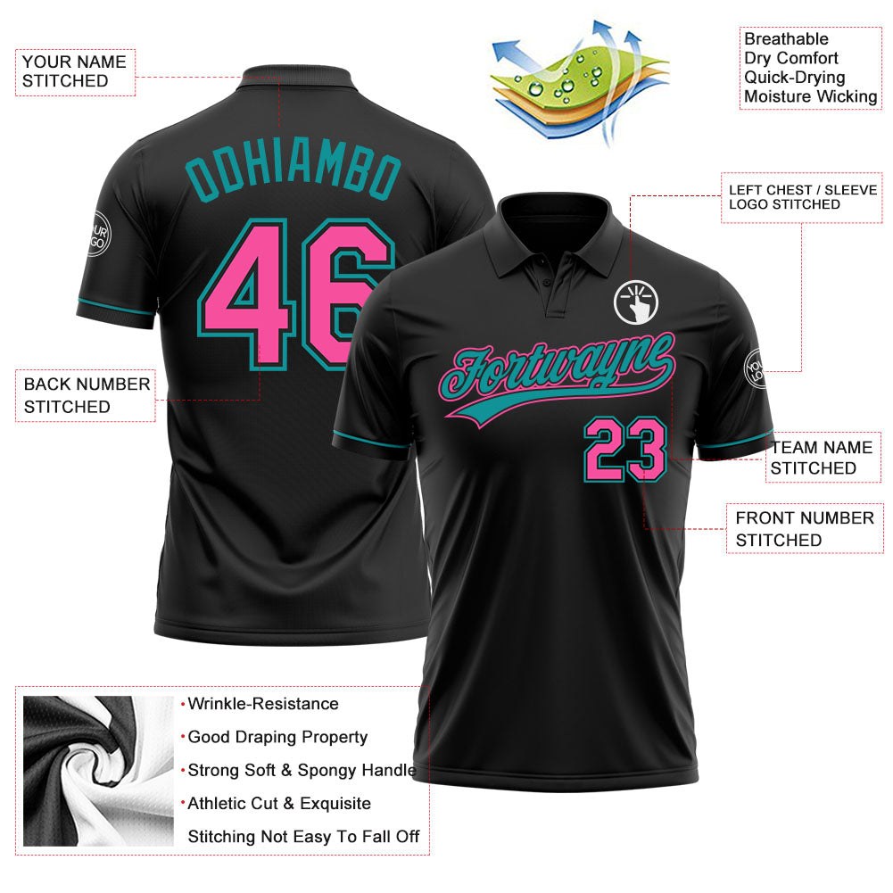 Custom Black Pink-Teal Performance Vapor Golf Polo Shirt photo 3