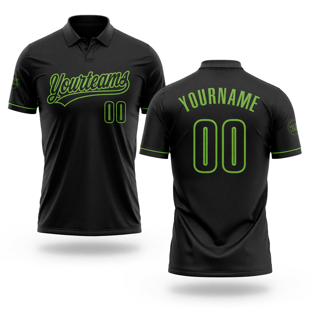 Custom Black Black-Neon Green Performance Vapor Golf Polo Shirt