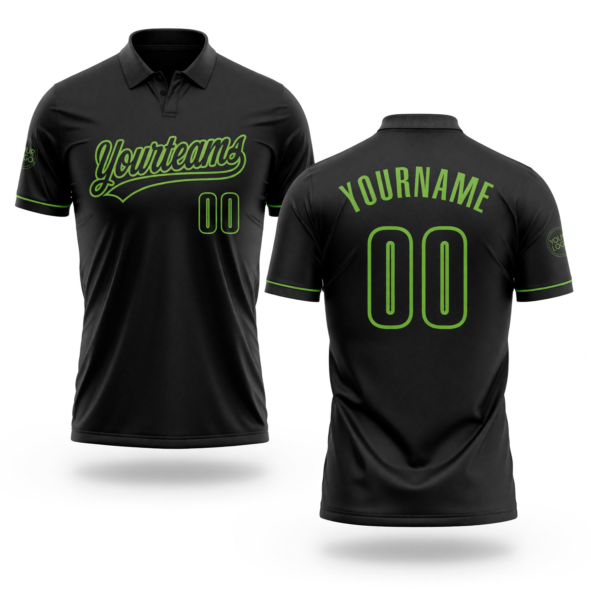 Custom Black Black-Neon Green Performance Vapor Golf Polo Shirt