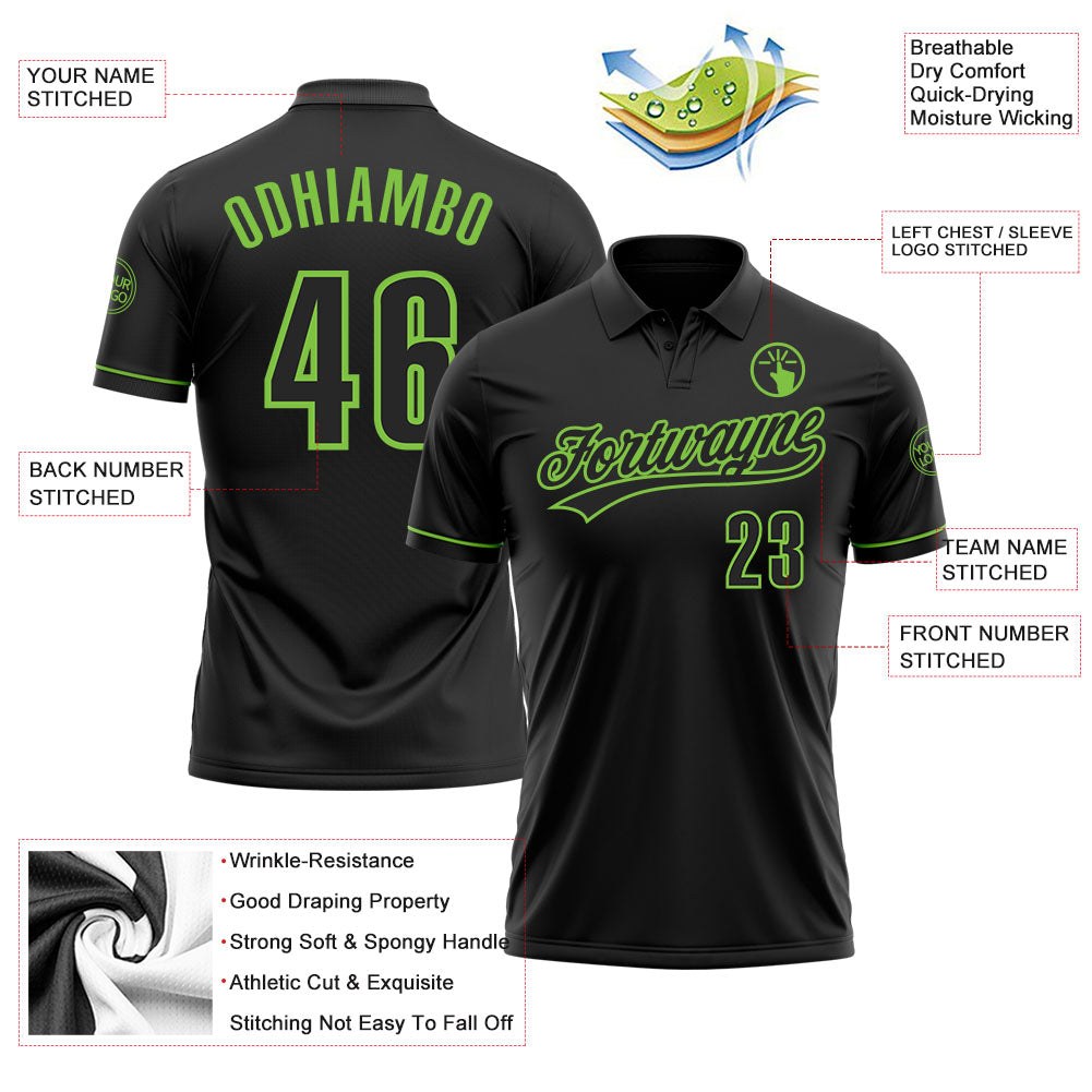 Custom Black Black-Neon Green Performance Vapor Golf Polo Shirt photo 3