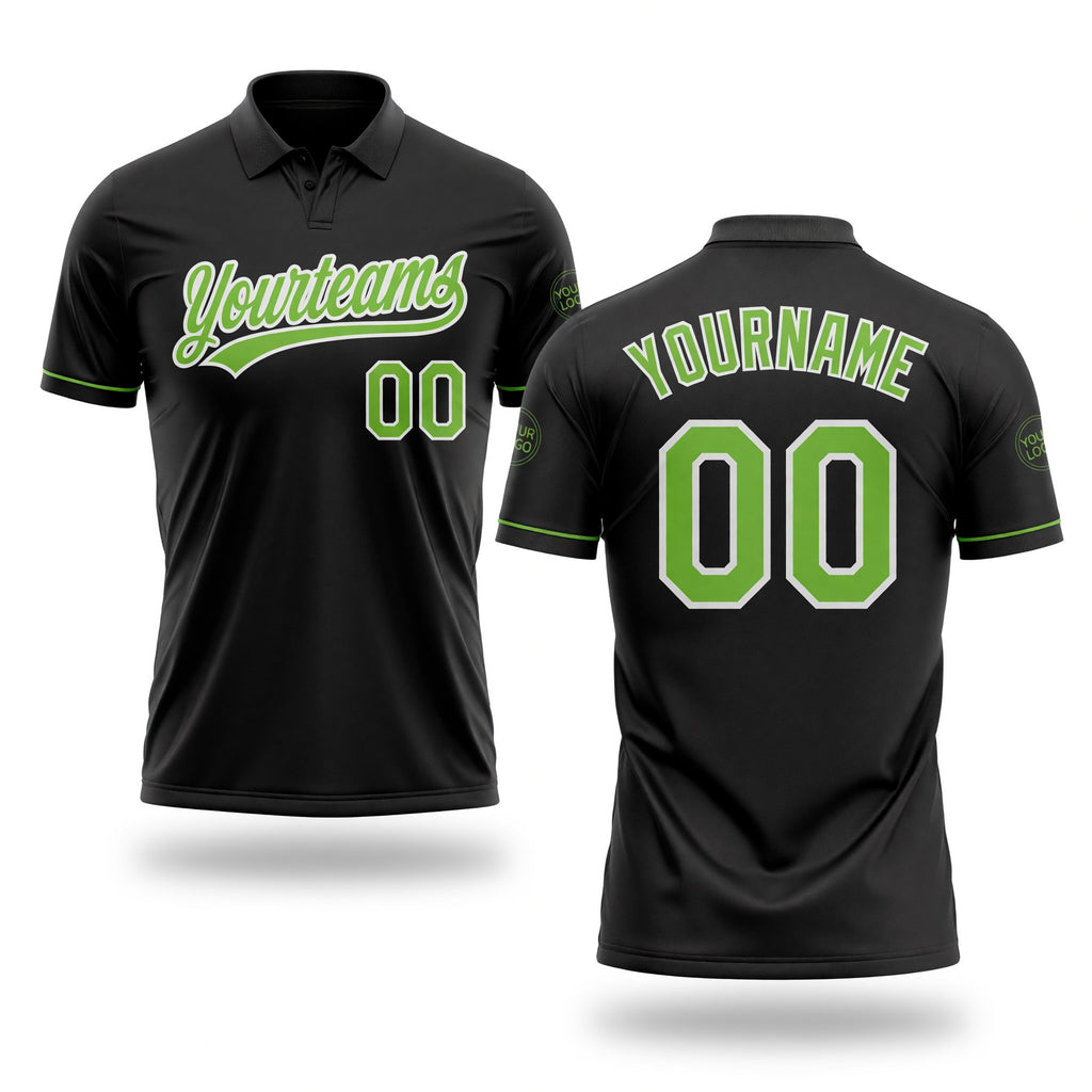 Custom Black Neon Green-White Performance Vapor Golf Polo Shirt