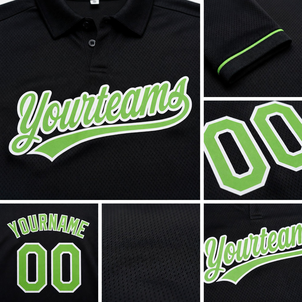 Custom Black Neon Green-White Performance Vapor Golf Polo Shirt detail