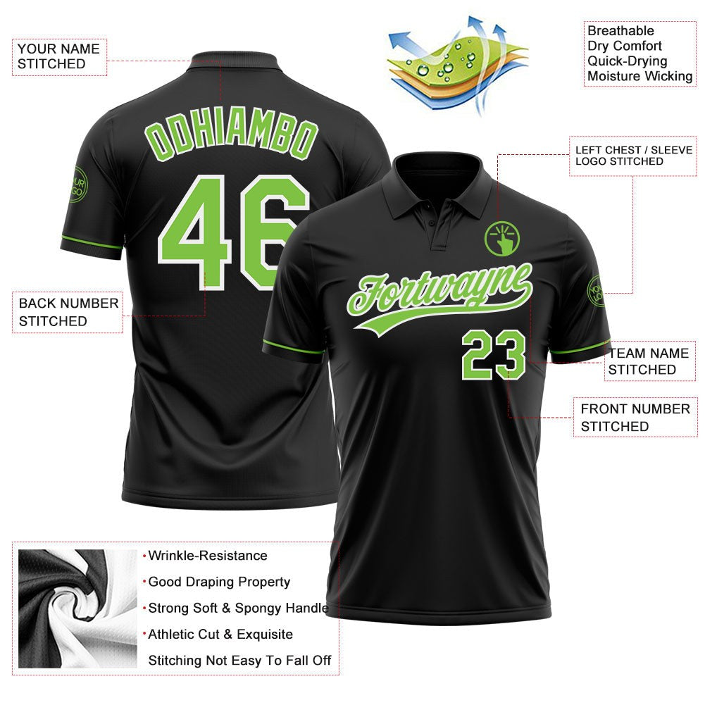 Custom Black Neon Green-White Performance Vapor Golf Polo Shirt photo 3