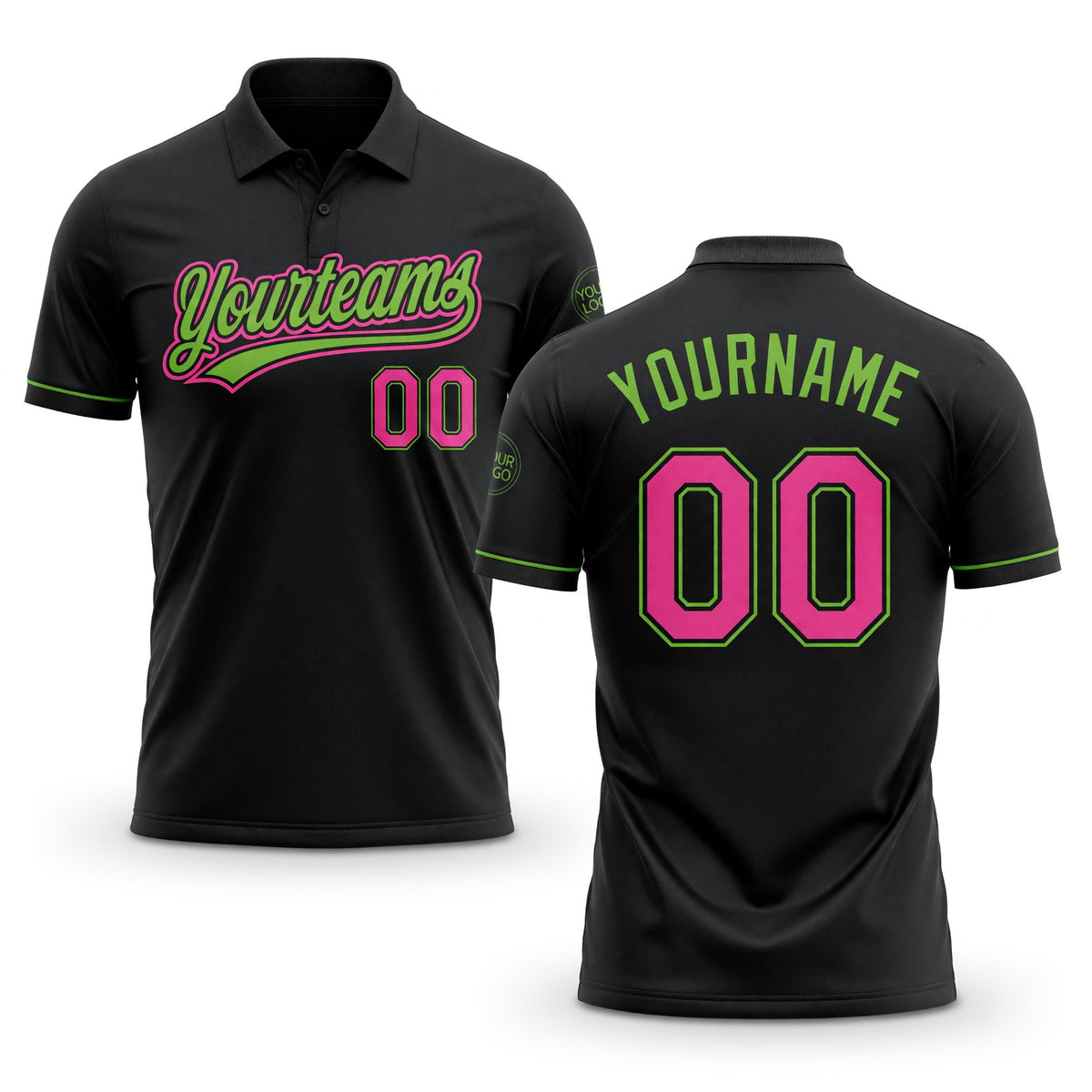 Custom Black Pink-Neon Green Performance Vapor Golf Polo Shirt